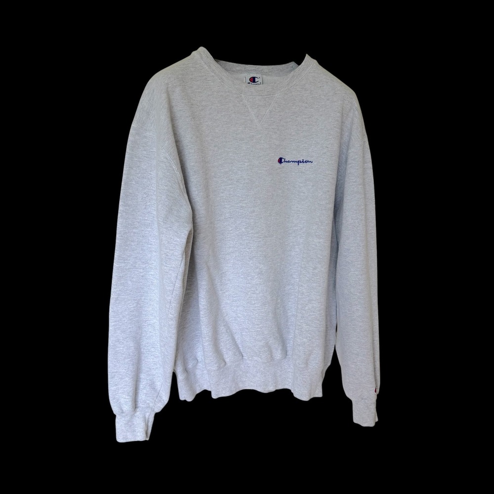 80's Champion Crewneck V Stitch Sweatshirt Heather Gray XXL Distressed